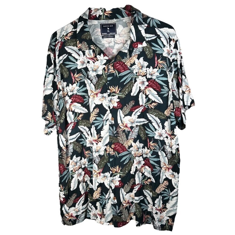 2/$30 Pacific Blue XL Rayon Lightweight Relaxed Fit Hawaiian Floral Tropical